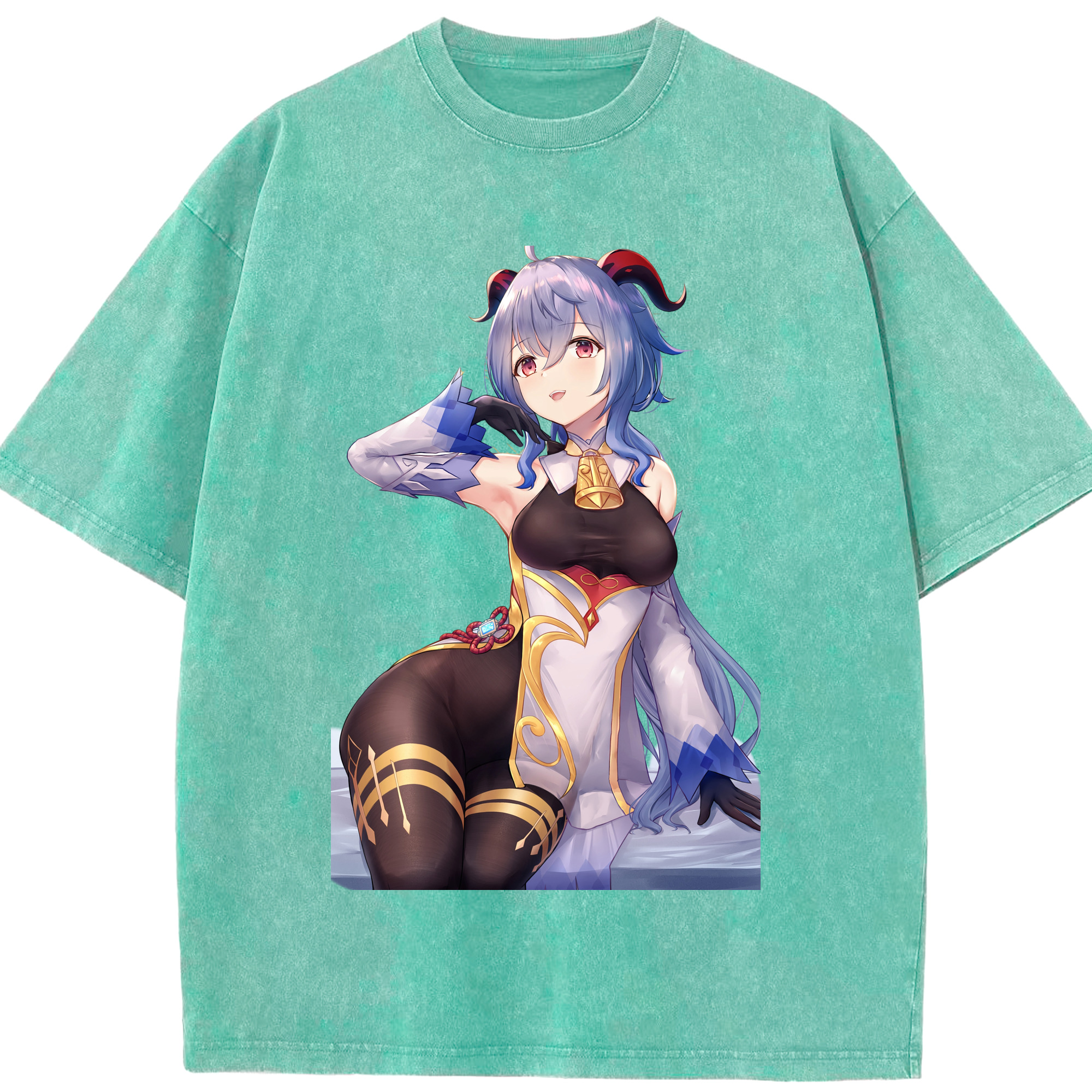 げんし神 甘雨 かんう genshin Ganyu 綿100% ヴィンテージ風 半袖Tシャツ（フロントプリント）